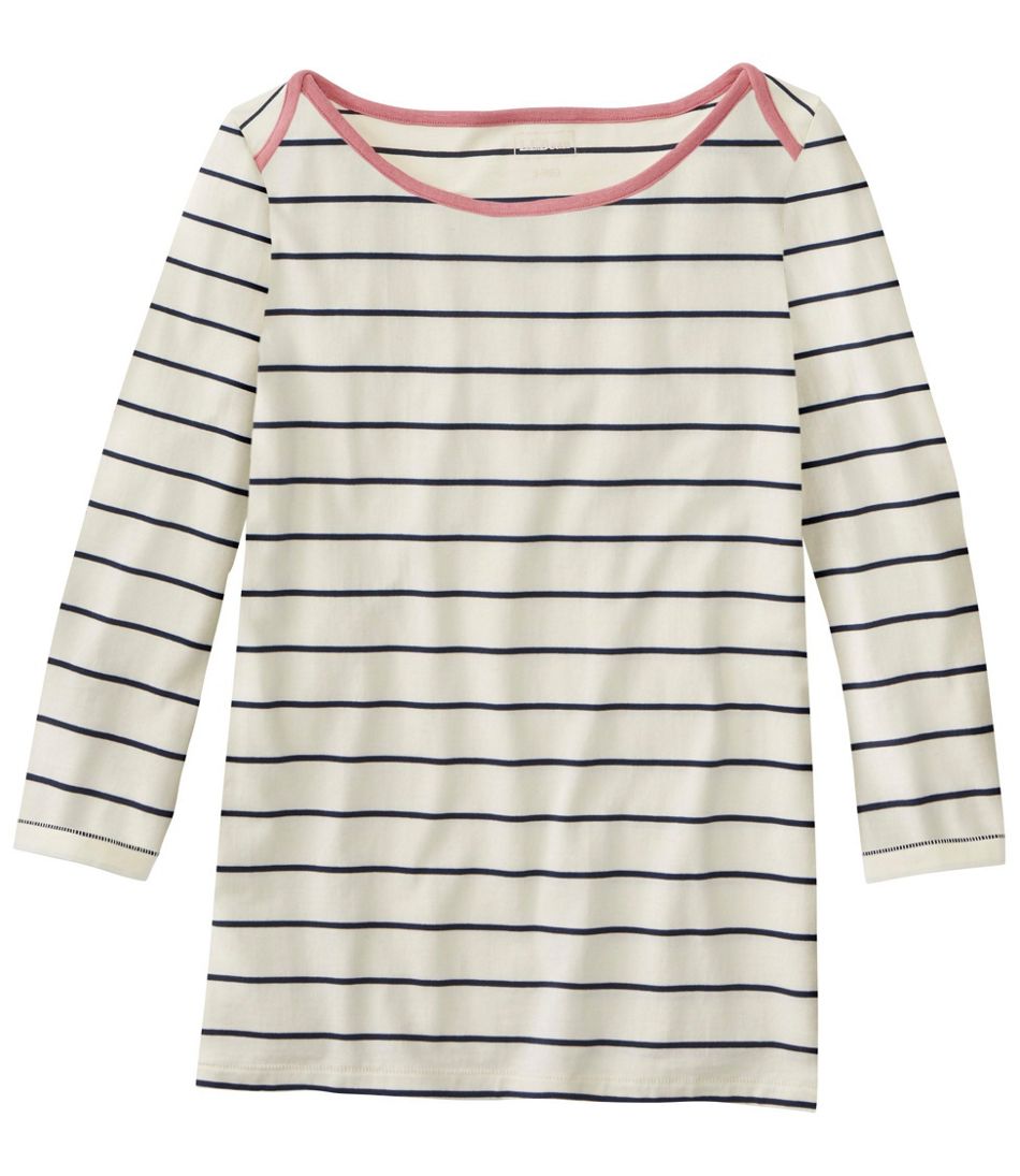 Women's Soft Stretch Supima-Blend Tee, Three-Quarter-Sleeve Boatneck Stripe | L.L.Bean