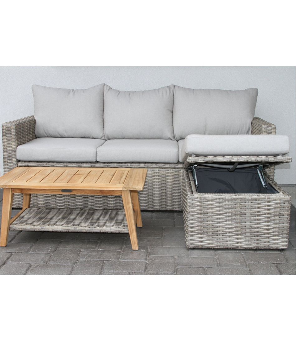 Wicker Storage Sofa and Teak Coffee Table Set | L.L.Bean